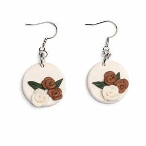 Chic Cream and‎ Brown Floral Earrings